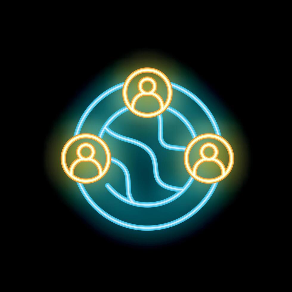Neon icon of people connecting around the world vector