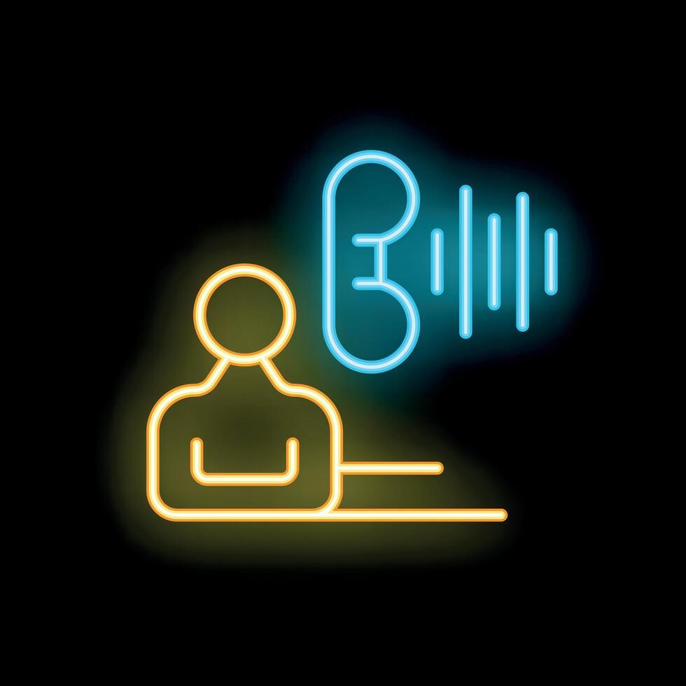 Neon icon of person receiving phone call with soundwaves vector