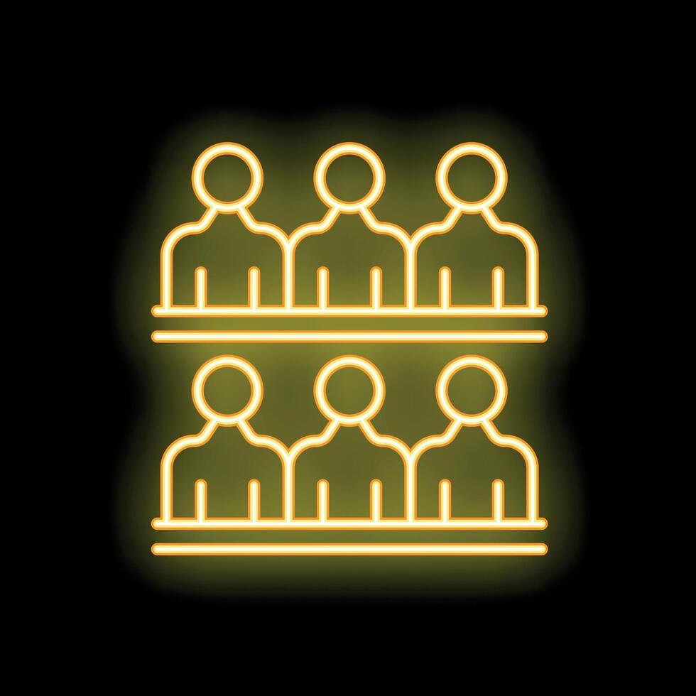 Neon icon of people sitting in rows on black background vector