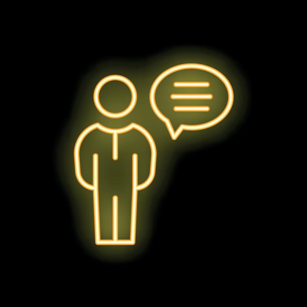 Businessman having conversation with speech bubble neon sign vector