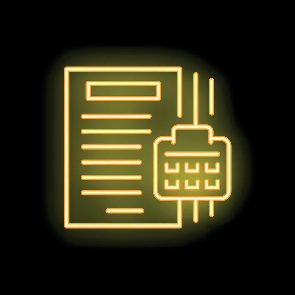 Neon yellow planning icon with document and calendar for business organization and time management vector