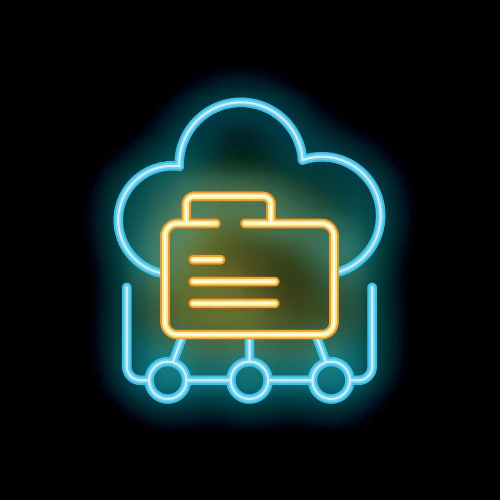Neon icon of folder data sharing over cloud network vector