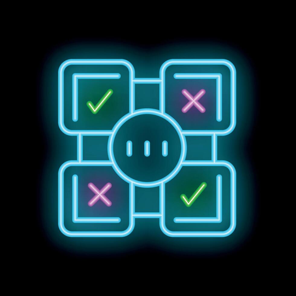 Neon icon of algorithm representing machine learning process vector
