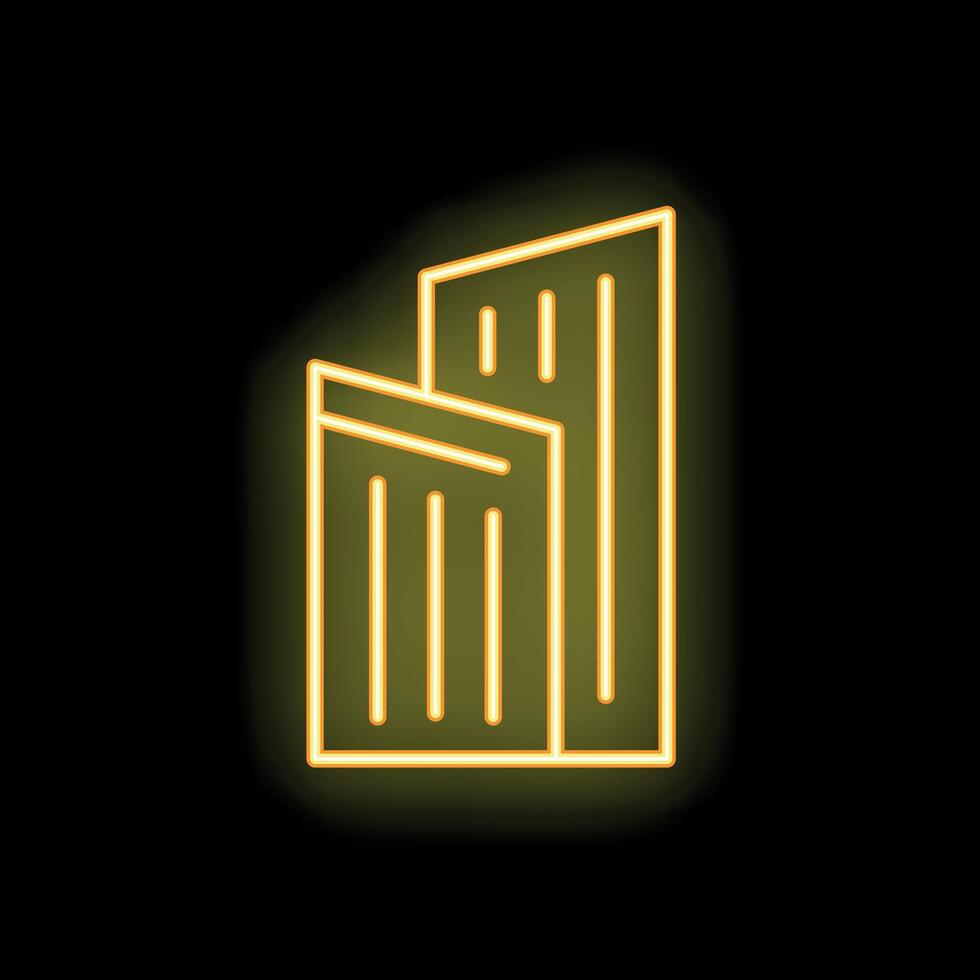 Glowing neon sign depicting two buildings at night vector