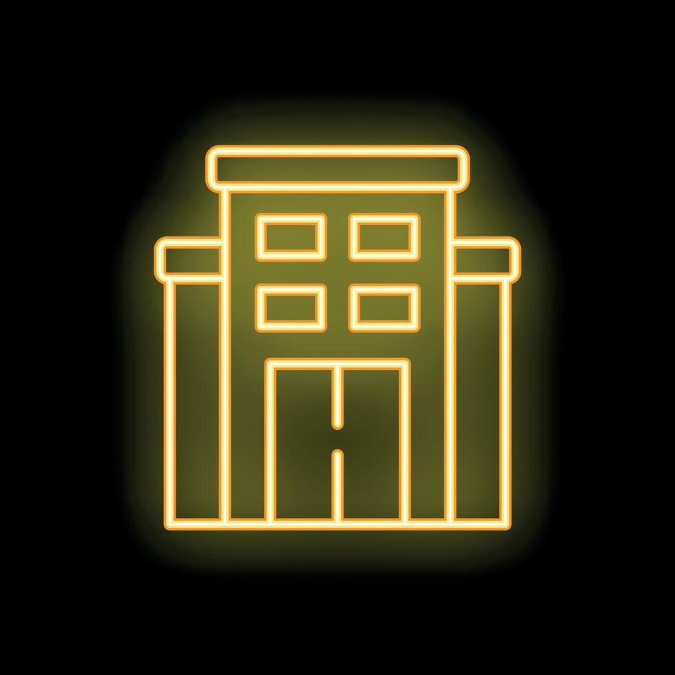 Glowing neon sign of a building with double doors at night vector