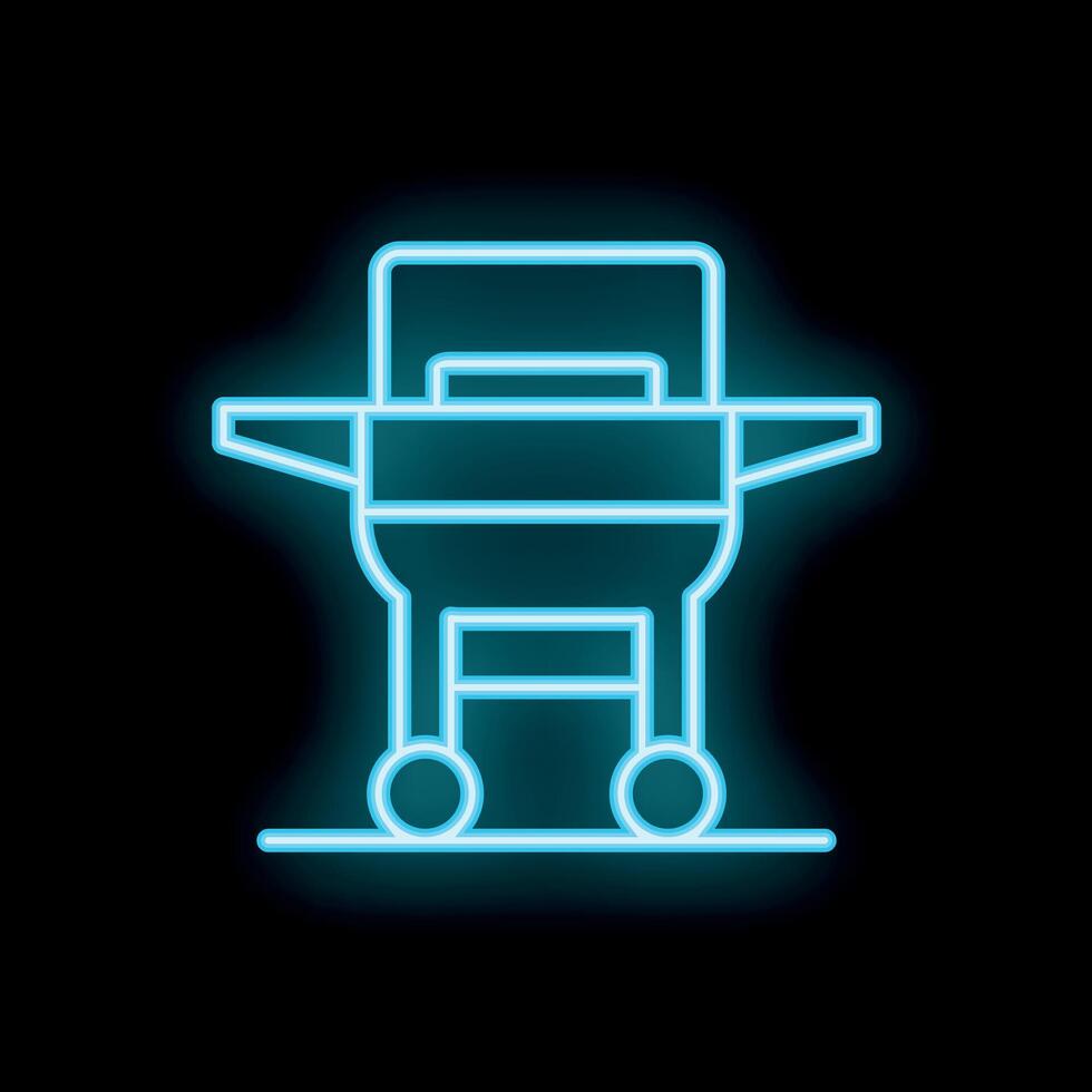 Neon barbecue grill glowing on dark background vector