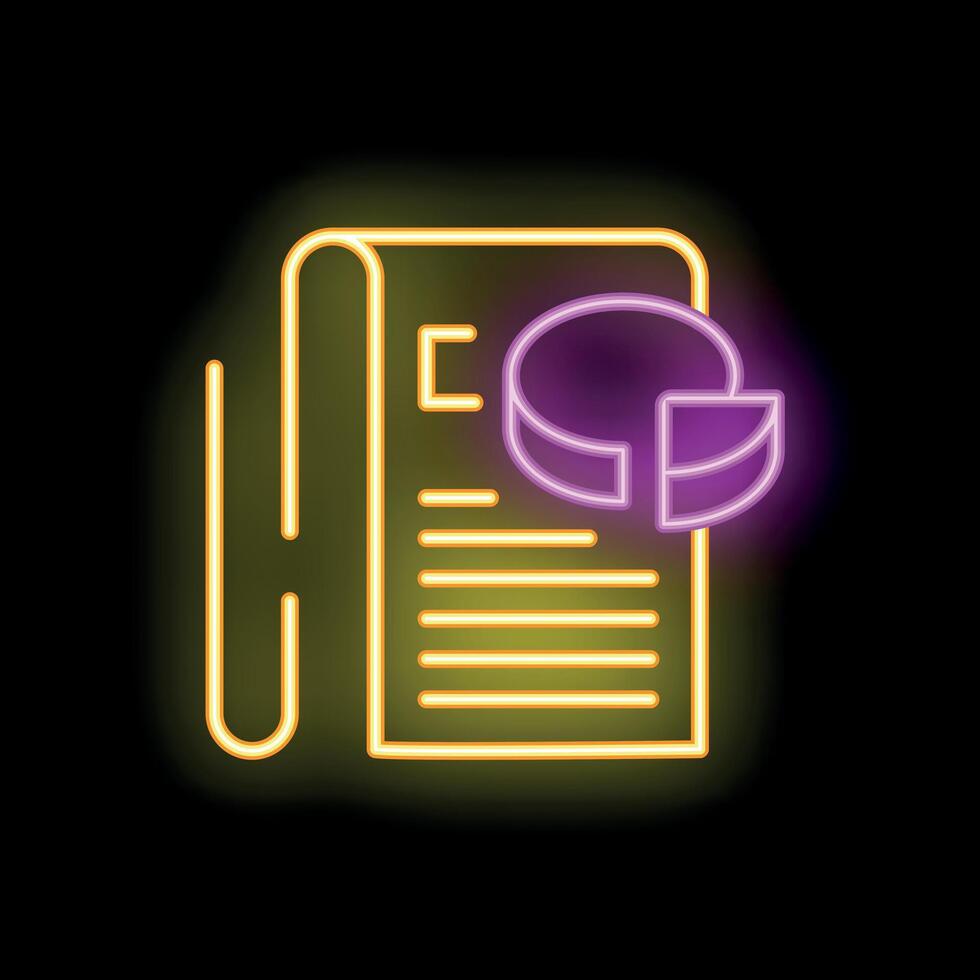 Neon icon of annual report with analytics showing business growth vector