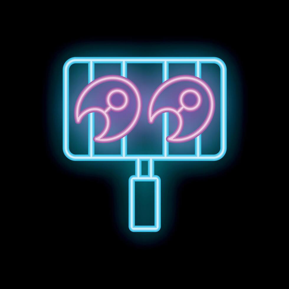 Neon sign of grilling fish on black background vector