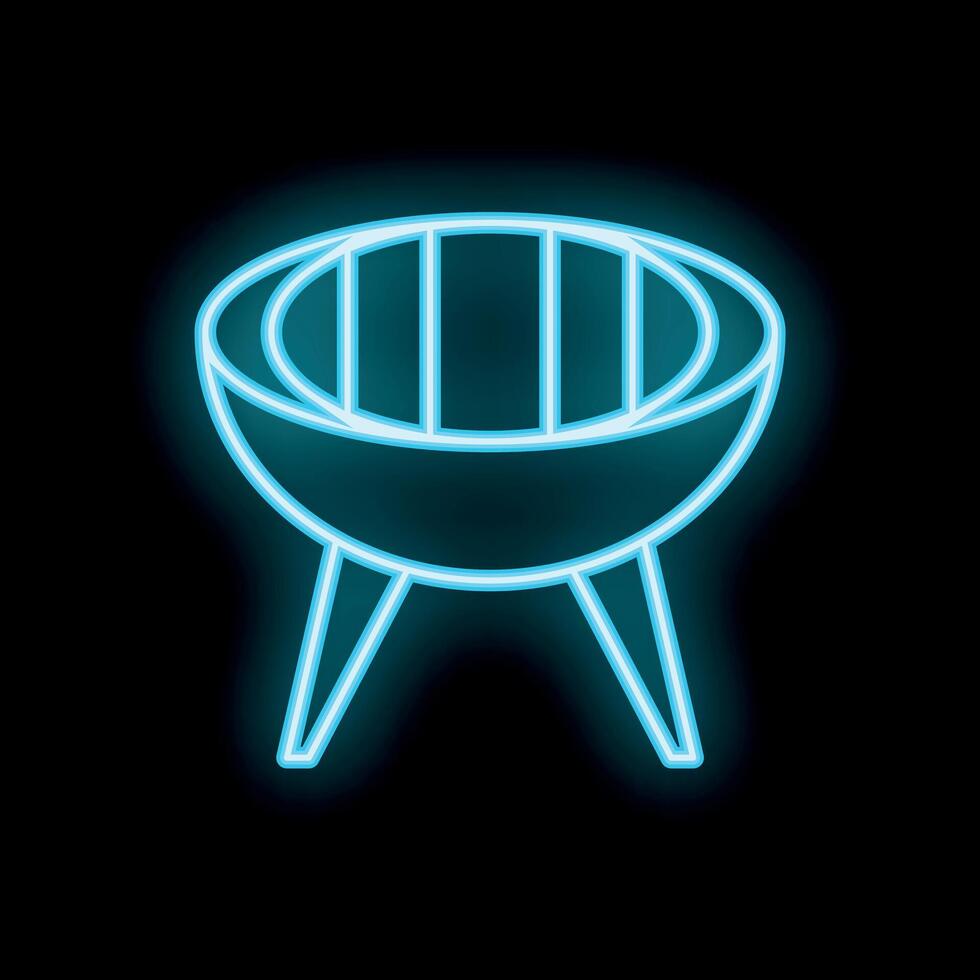 Neon icon of brazier barbecue grill glowing on black background vector