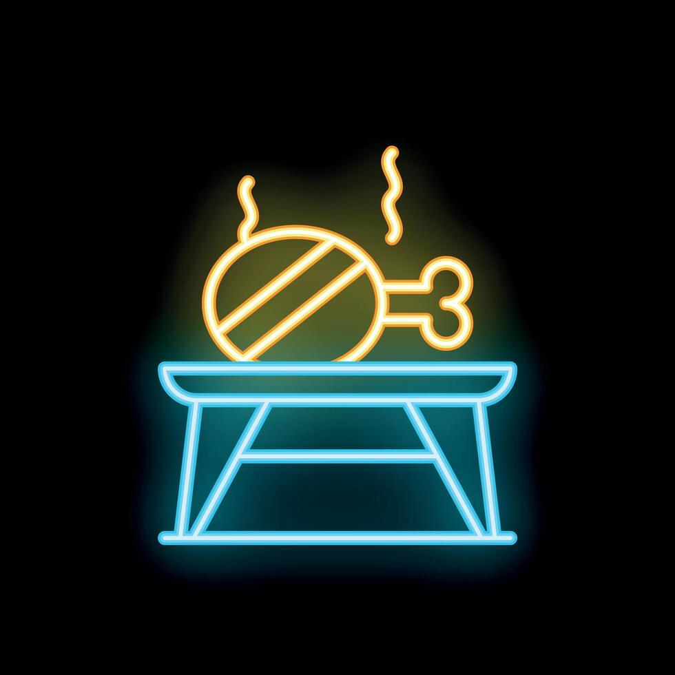 Neon sign showing a grilled chicken leg on a table vector