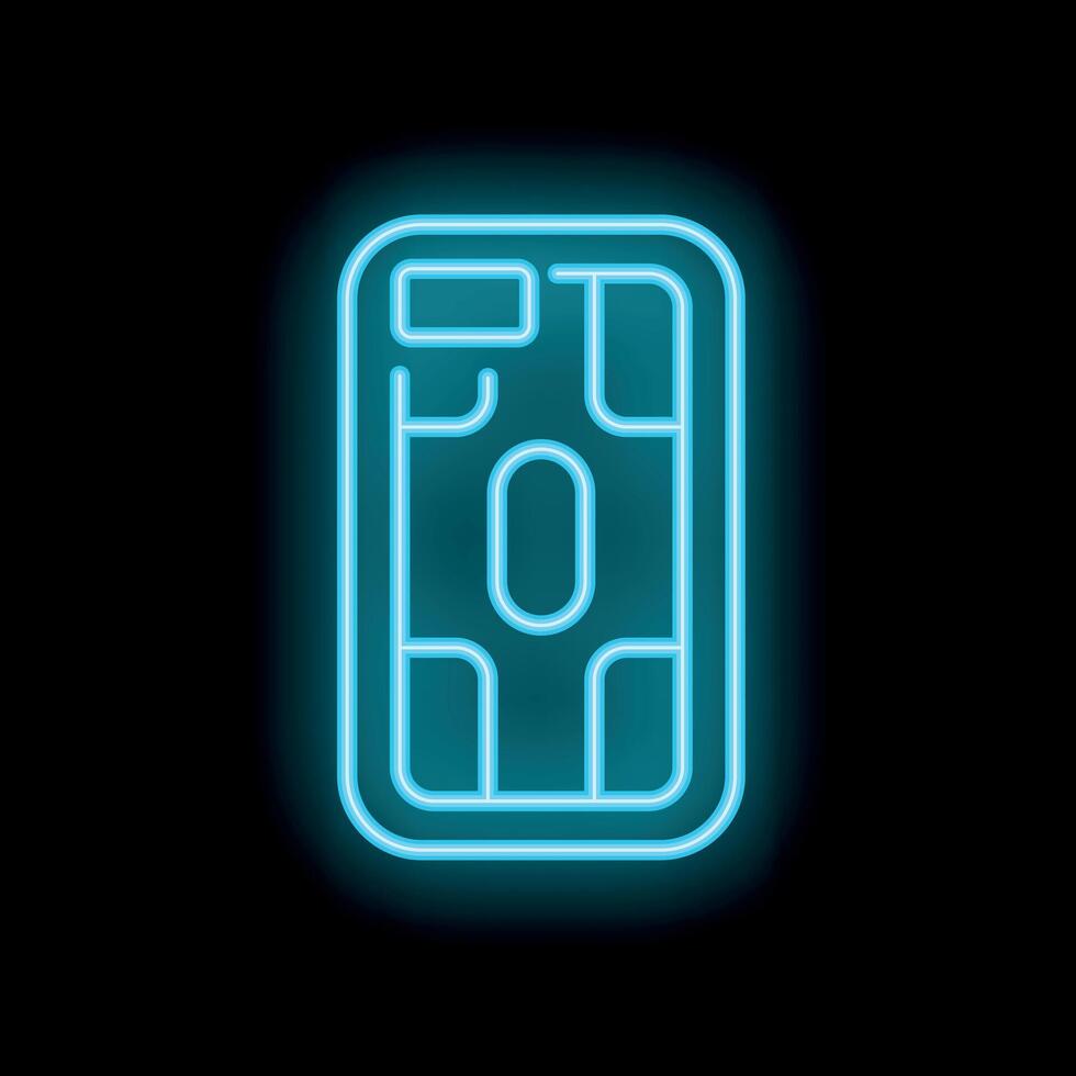 Blue neon smartphone showing mobile payment system on black background vector