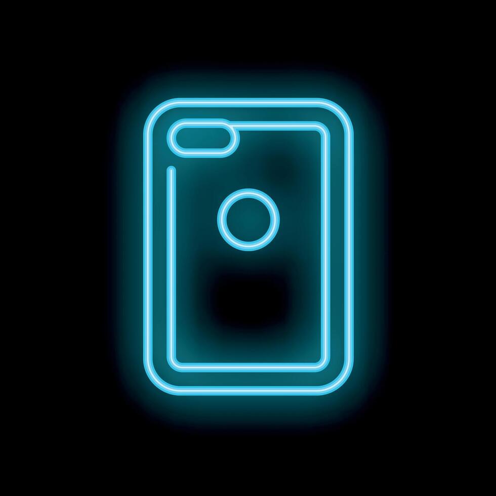 Blue neon sign showing smartphone on black background vector