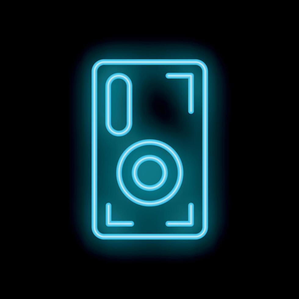 Blue neon sign of a speaker glowing on a black background vector