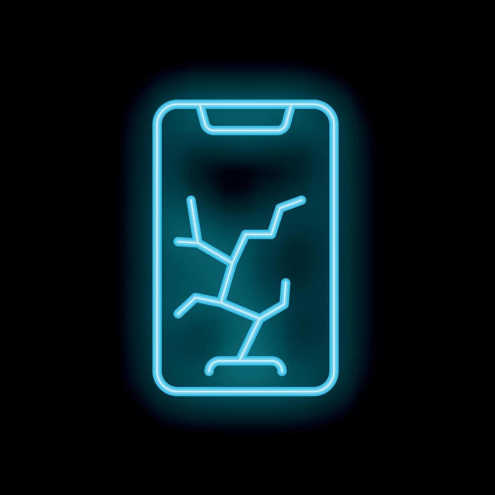 Neon blue broken display smartphone touchscreen icon vector