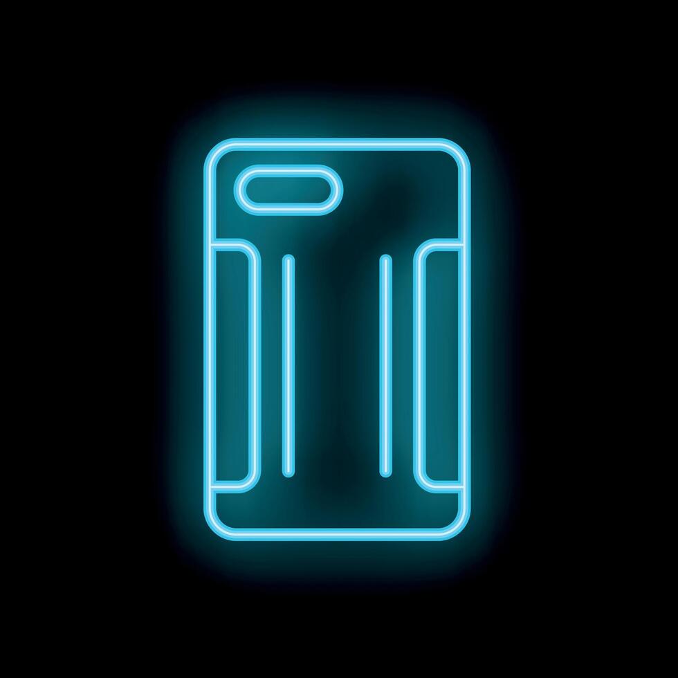 Blue neon smartphone case glowing on black background vector