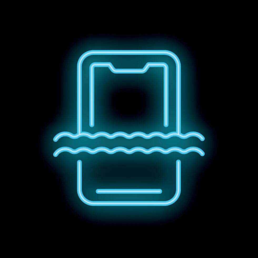 Neon icon of smartphone dropping in water showing liquid damage vector