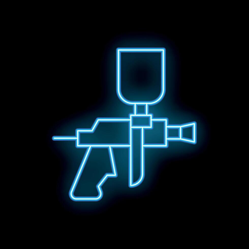 Blue neon sign of paint spray gun on a black background vector