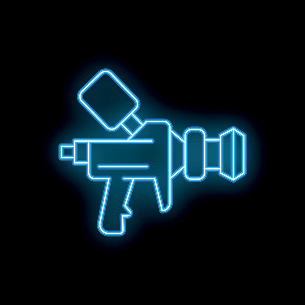 Blue neon icon of paint spray gun on black background vector