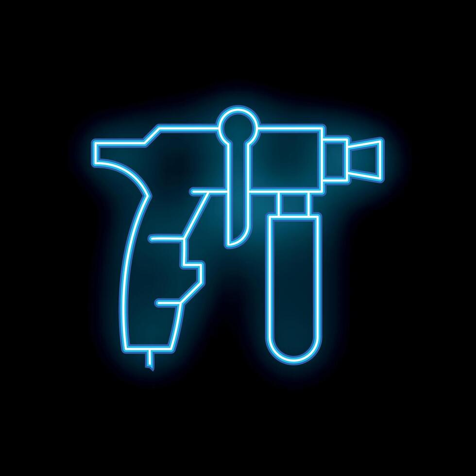 Blue neon icon of paint spray gun on black background vector