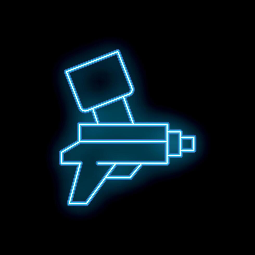 Blue neon sign showing a paint spray gun on black background vector