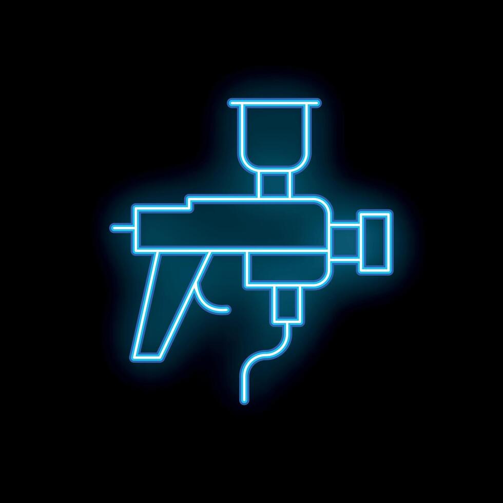 Blue neon spray gun icon glowing on black background vector