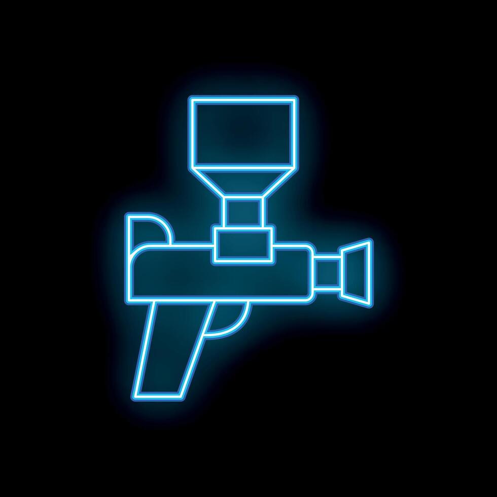 Blue neon sign of paintball marker on a black background vector