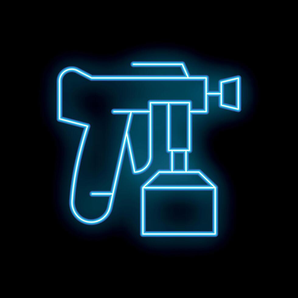 Blue neon spray gun glowing on a black background vector