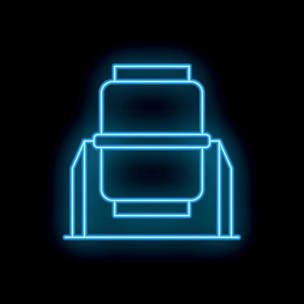 Blue neon sign of a water heater mounted on a stand in the dark vector