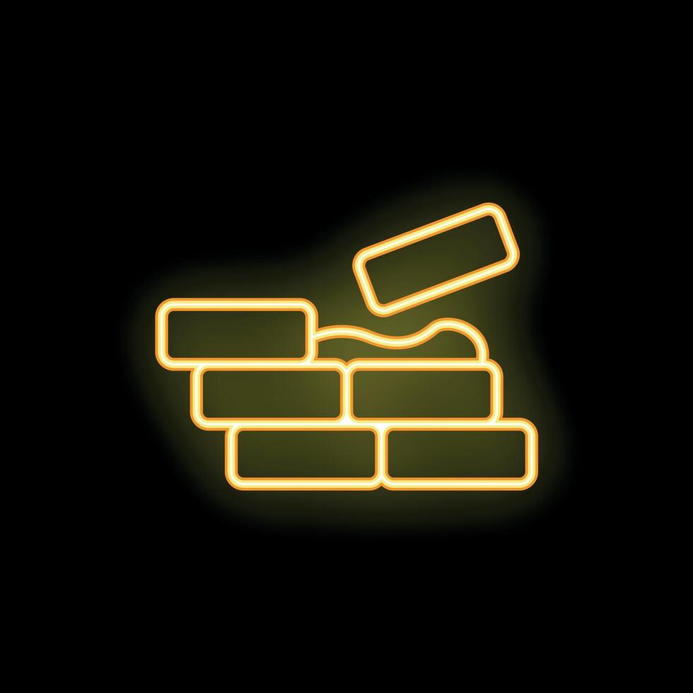 Neon style icon of brick wall being constructed with mortar vector