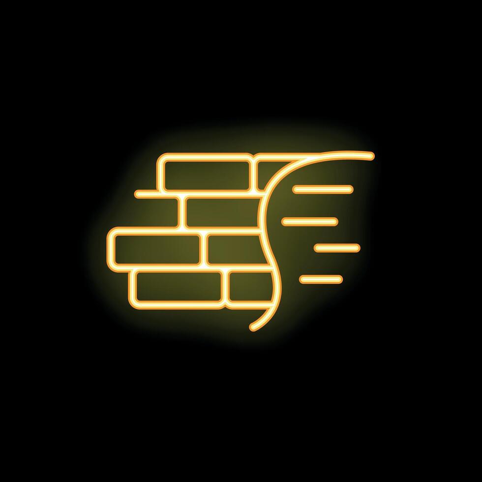 Neon yellow waterproofing layer protecting brick wall icon vector