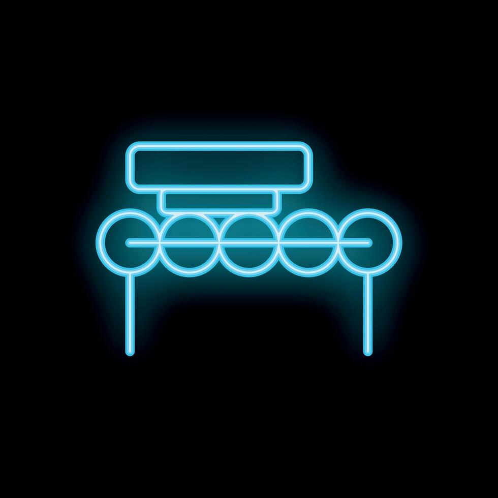 Neon icon of a conveyor belt moving boxes in a warehouse vector