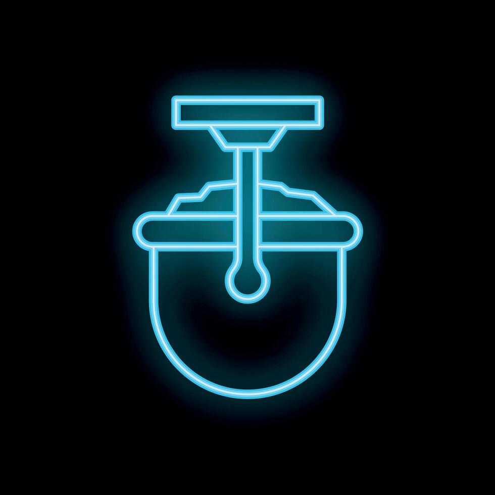 Neon blue icon of an excavator digging soil on a black background vector