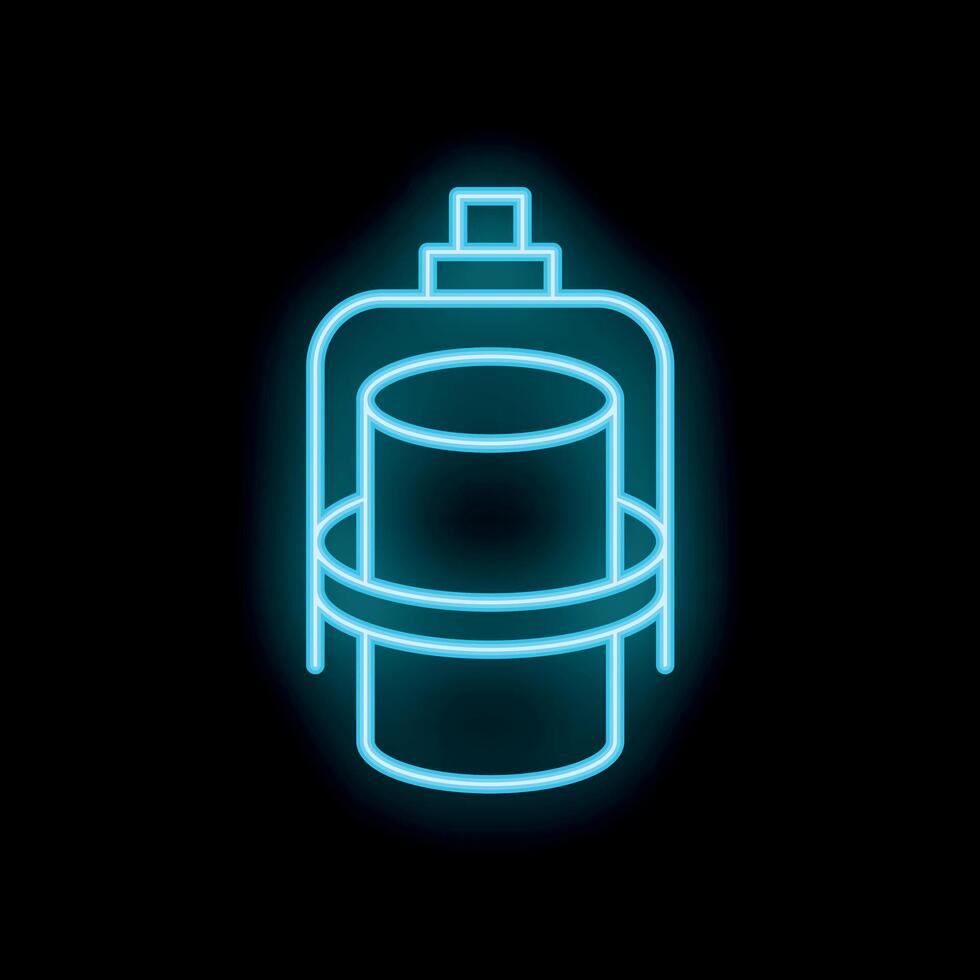 Neon sign of lifting industrial bucket with handle on black background vector