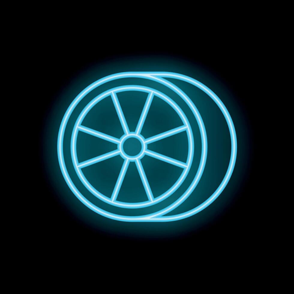 Neon car wheel glowing on black background vector