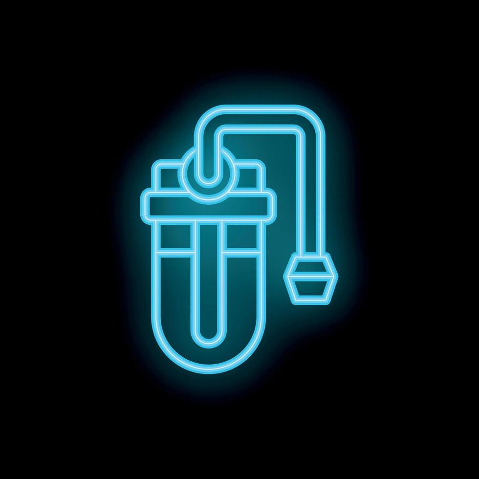 Neon glowing blue chemistry flask icon on black background vector