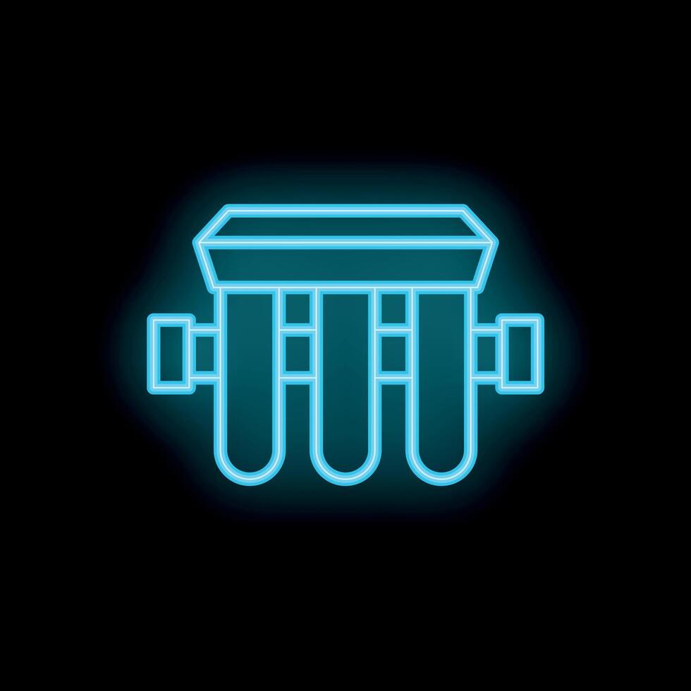 Blue neon icon of water filter cartridge replacing on black background vector