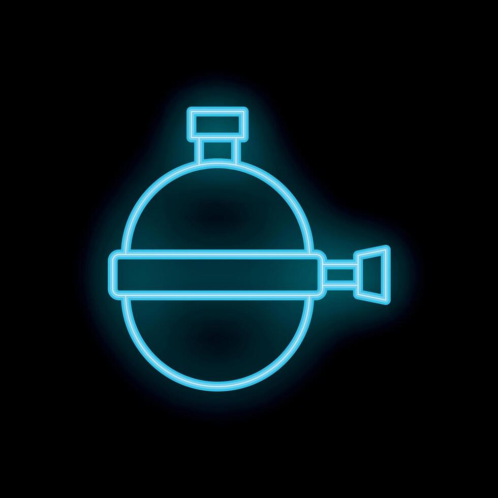 Blue neon sign of round old fashioned deep diving helmet icon on black background vector