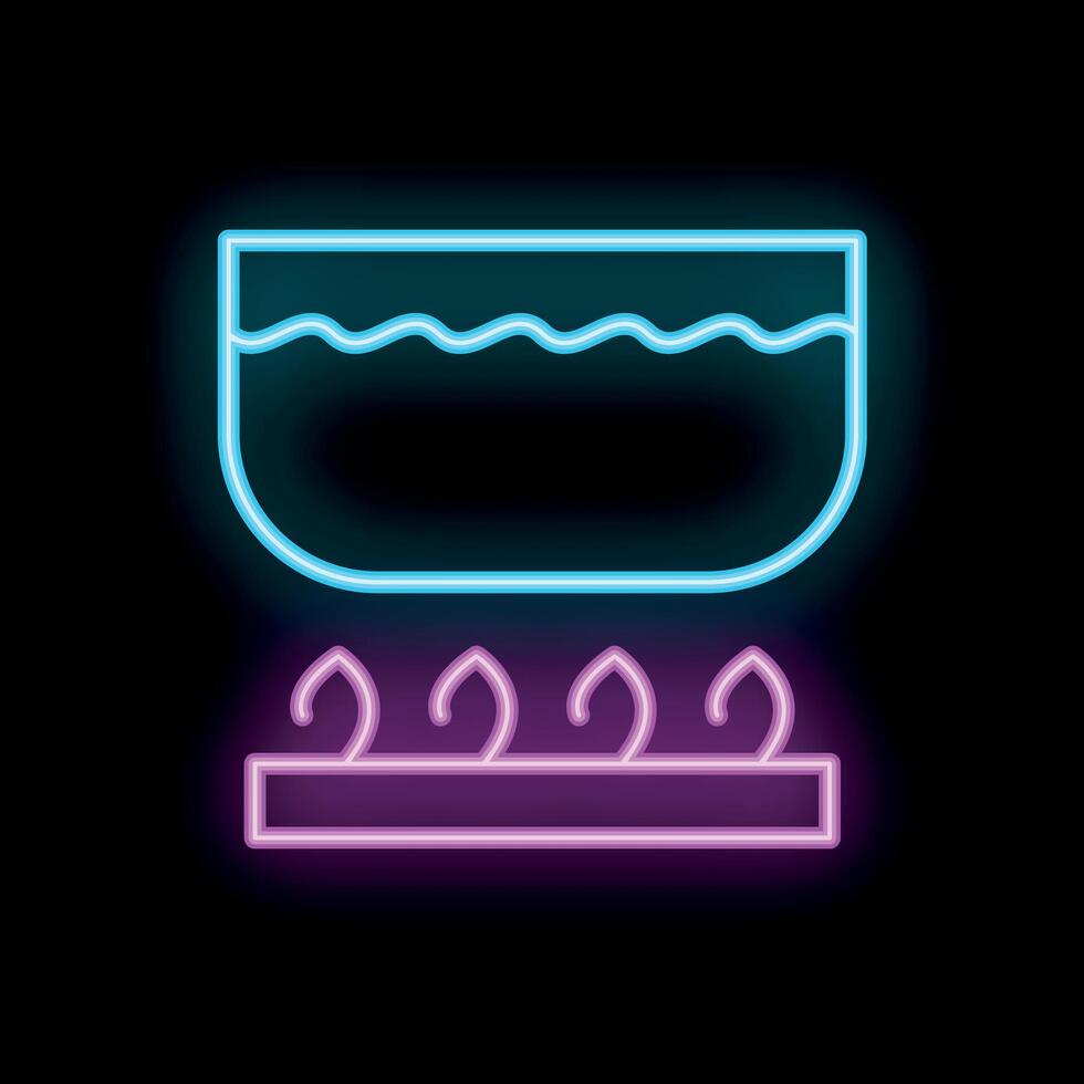 Neon sign of pot with boiling water on stove vector