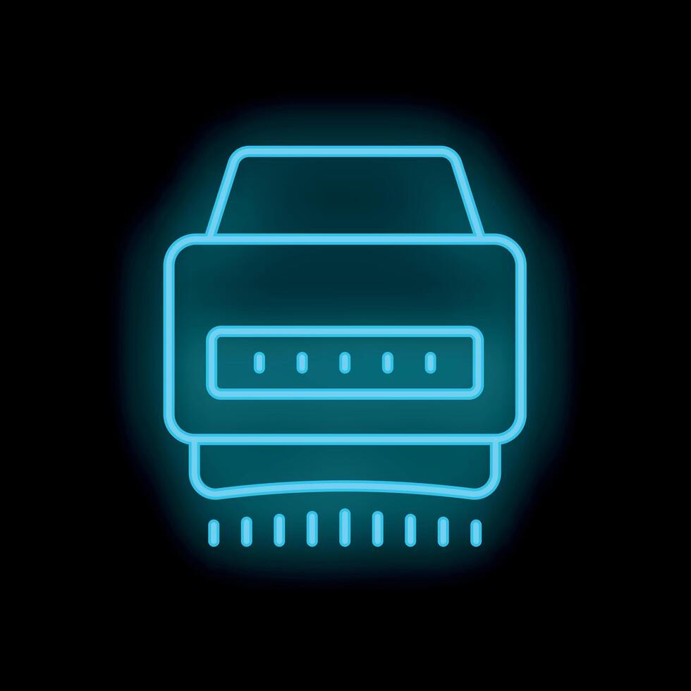 Neon blue icon of a car moving forward on black background vector