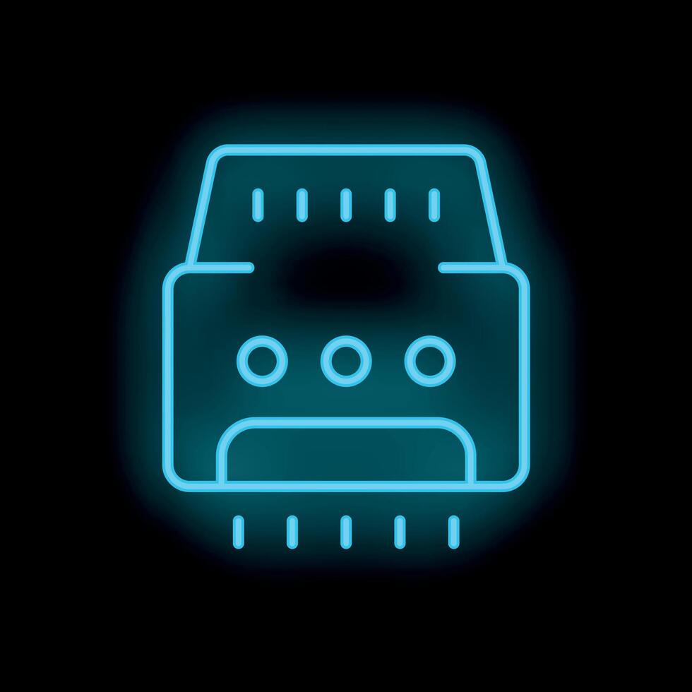 Blue glowing neon icon of a printer printing a document vector