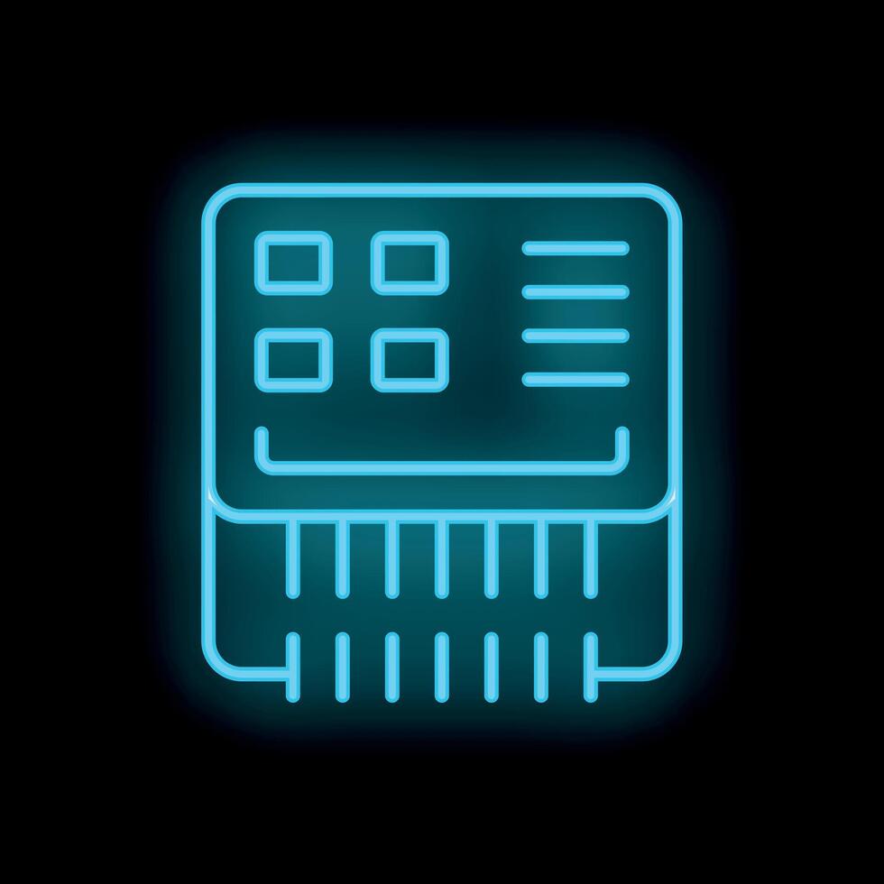 Neon shredder icon glowing against a black wall vector