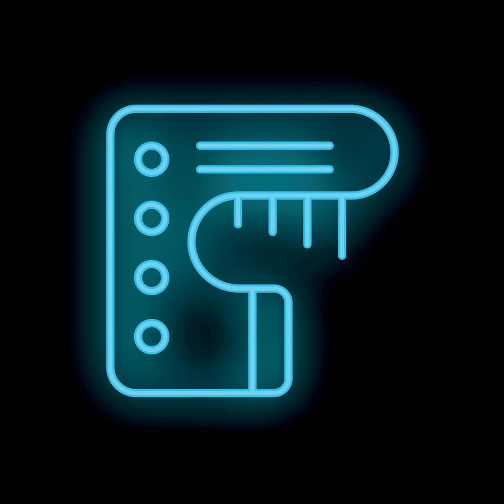 Neon blue icon of a measuring tape on a clipboard representing construction plans vector