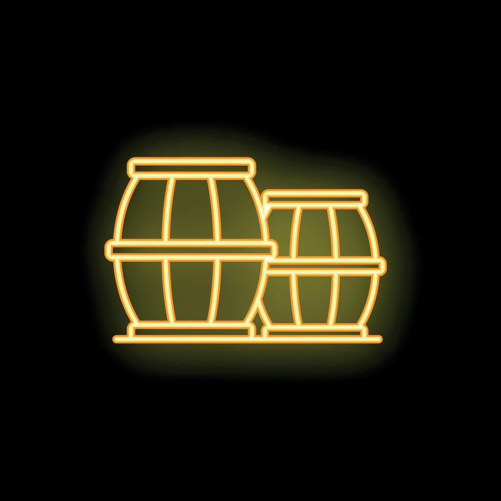 Glowing neon icon of wooden barrels for alcohol storing vector