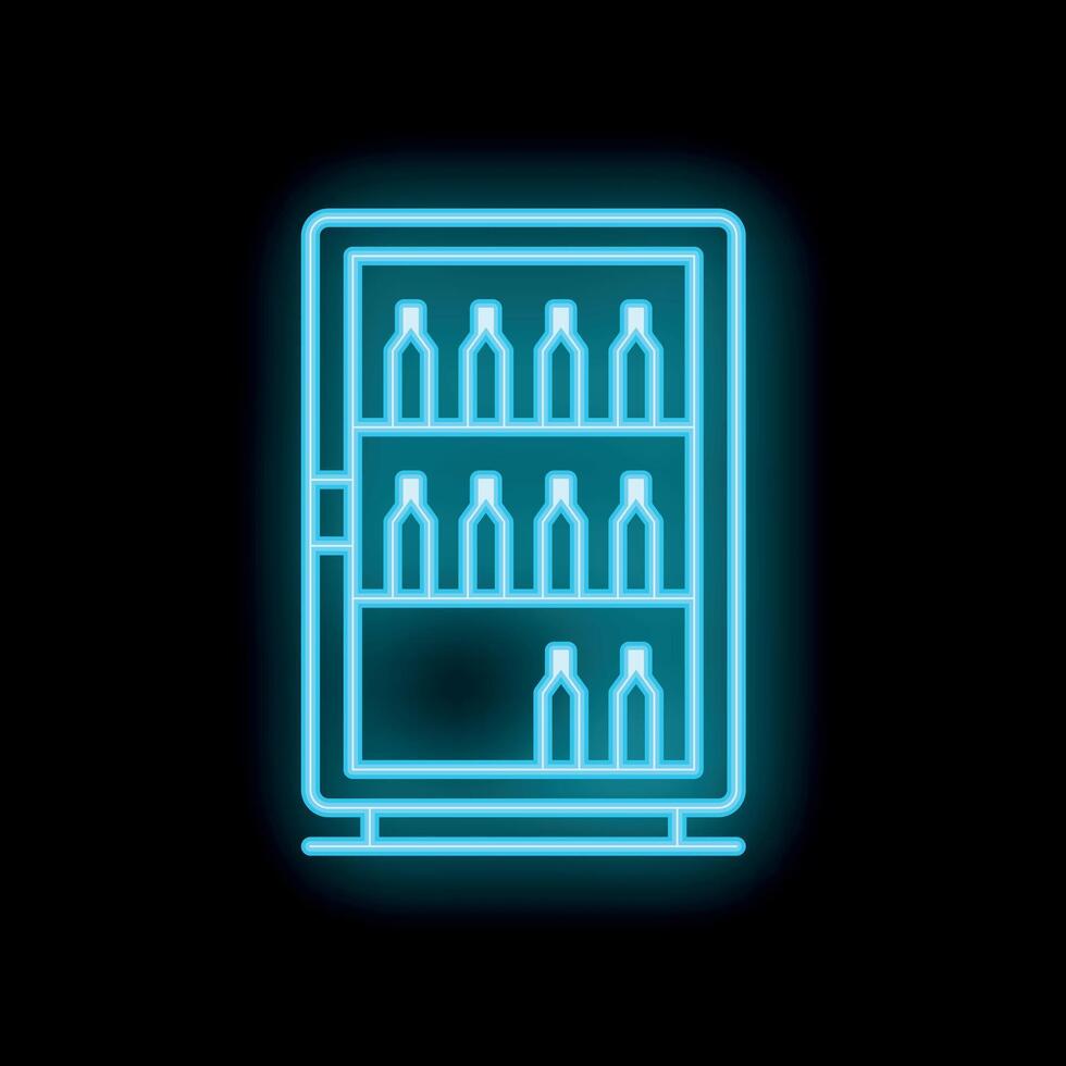 Neon fridge showing bottles inside on black background vector