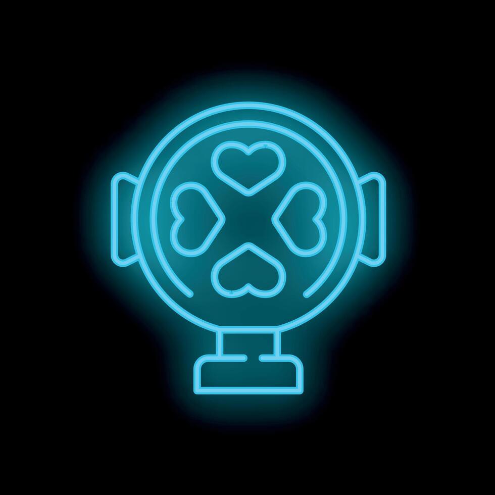 Neon icon of fan spreading love with hearts on black background vector