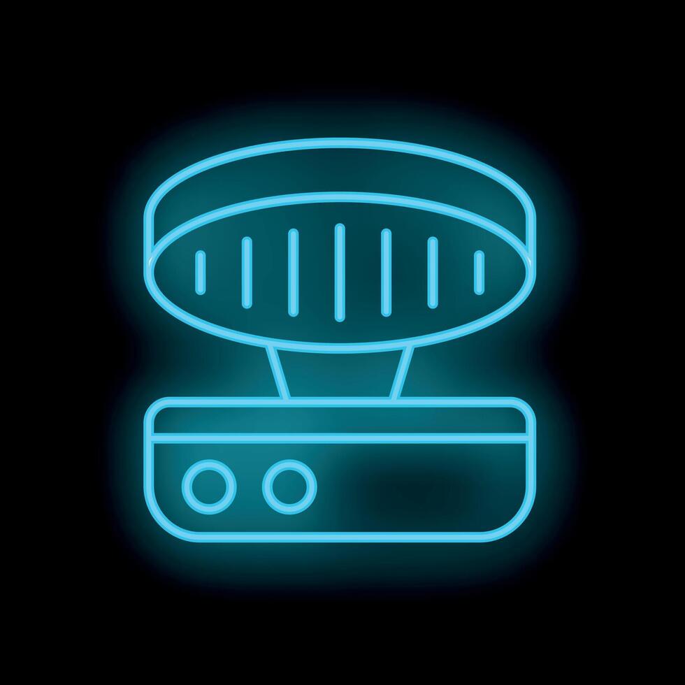 Neon icon of an electric waffle maker glowing blue on a black background vector