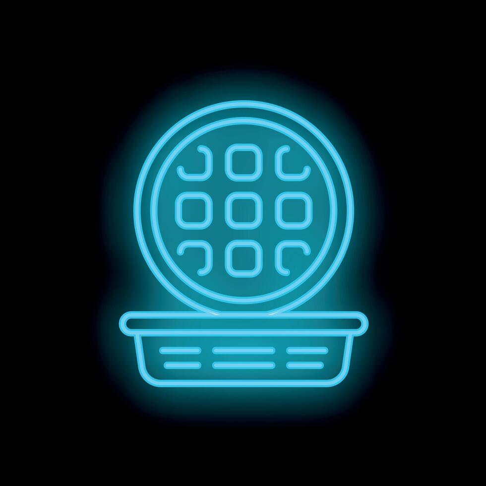 Neon light icon of round waffle lying on plate vector