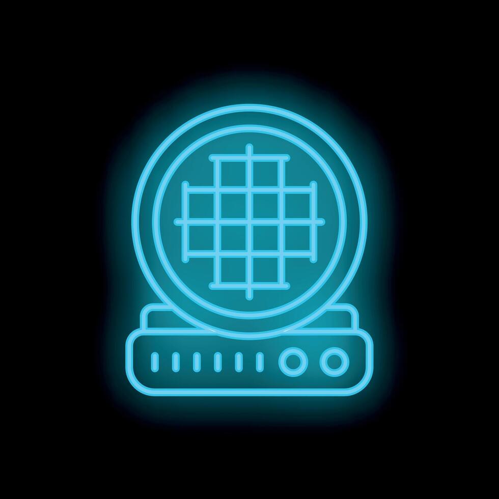 Blue neon sign waffle maker icon on black background vector