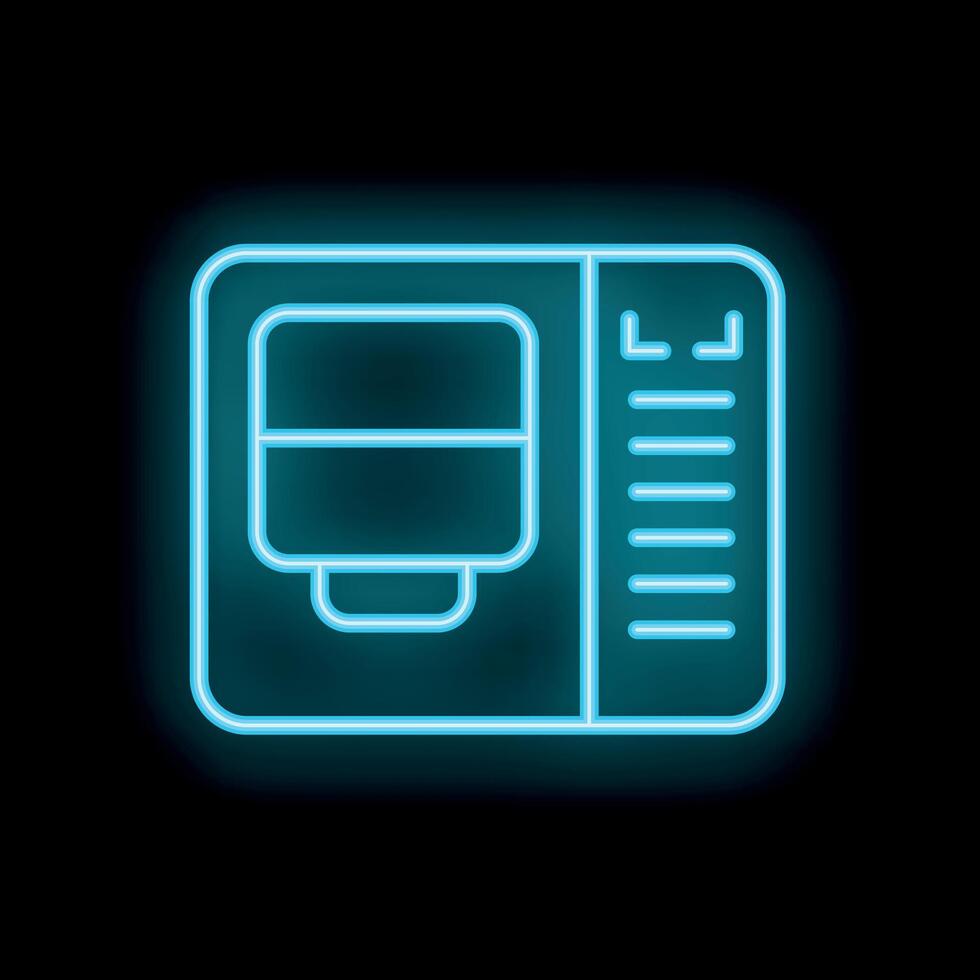 Neon microwave icon glowing on dark background vector