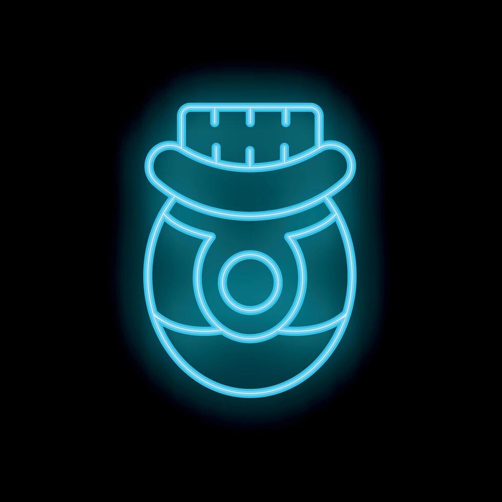 Blue neon sign showing a honey jar with its wooden lid vector